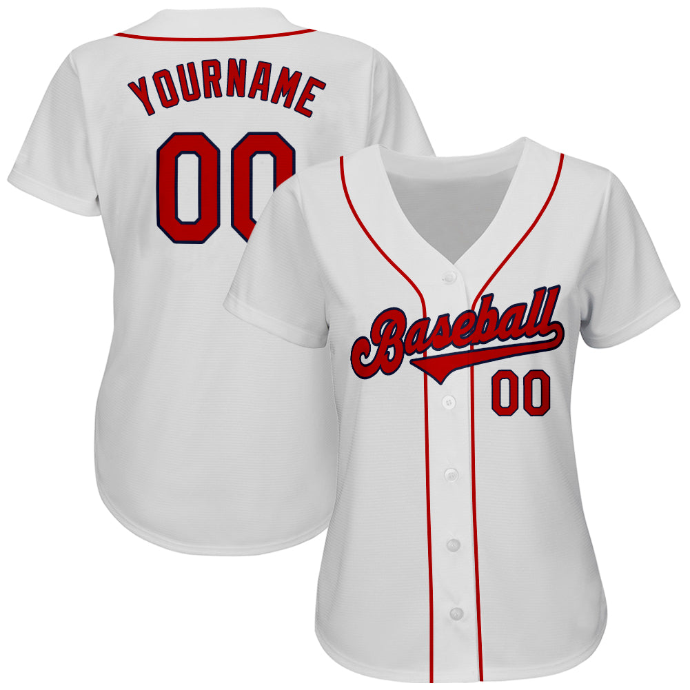 Custom White Red-Navy Authentic Baseball Jersey - Sky-Custom