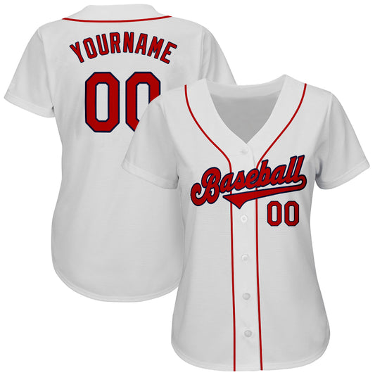 Custom White Red-Navy Authentic Baseball Jersey - Sky-Custom