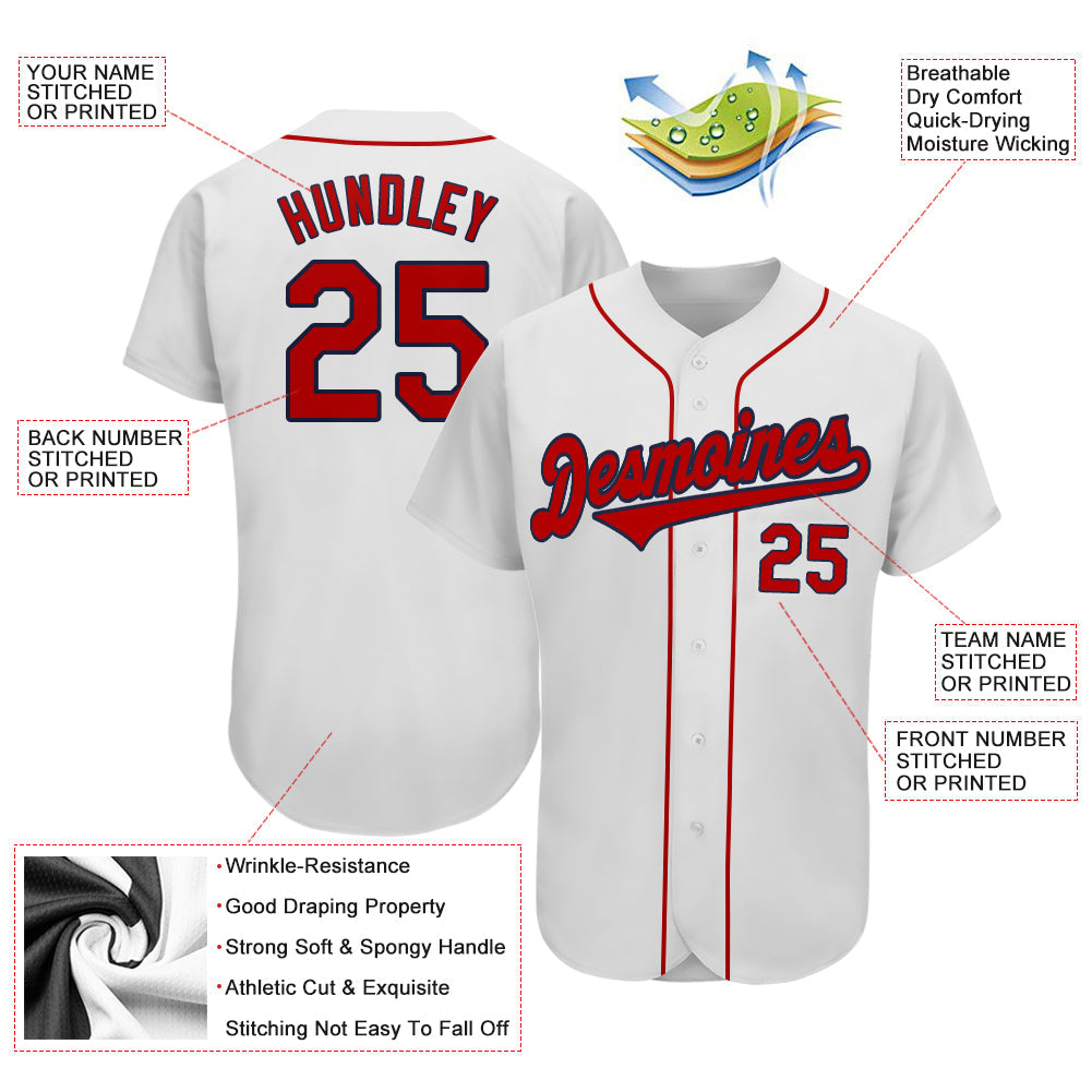 Custom White Red-Navy Authentic Baseball Jersey - Sky-Custom