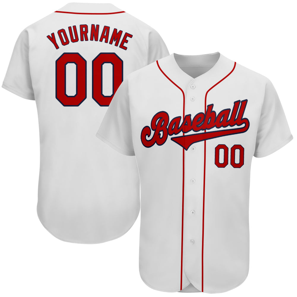 Custom White Red-Navy Authentic Baseball Jersey - Sky-Custom