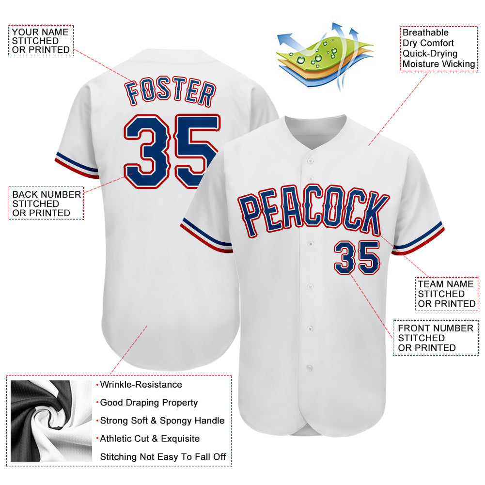 Custom White Royal-Red Authentic Baseball Jersey - Sky-Custom
