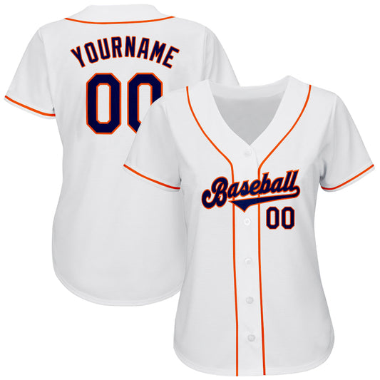 Custom White Navy-Orange Authentic Baseball Jersey - Sky-Custom