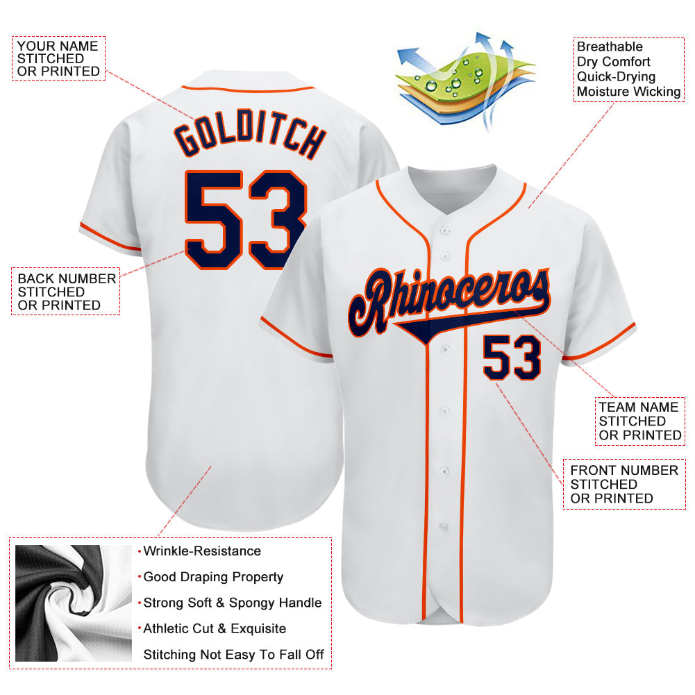Custom White Navy-Orange Authentic Baseball Jersey - Sky-Custom