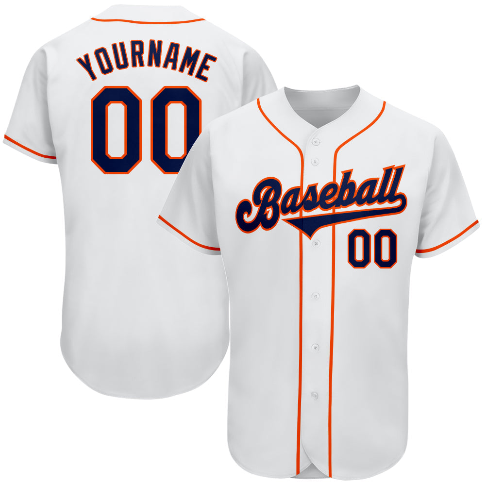 Custom White Navy-Orange Authentic Baseball Jersey - Sky-Custom