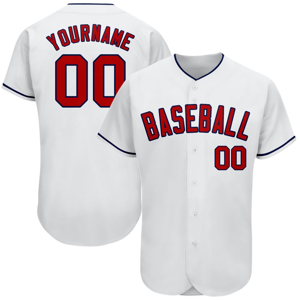 Custom White Red-Navy Authentic Baseball Jersey - Sky-Custom