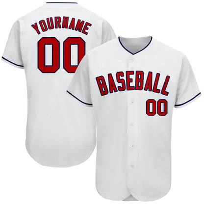 Custom White Red-Navy Authentic Baseball Jersey - Sky-Custom