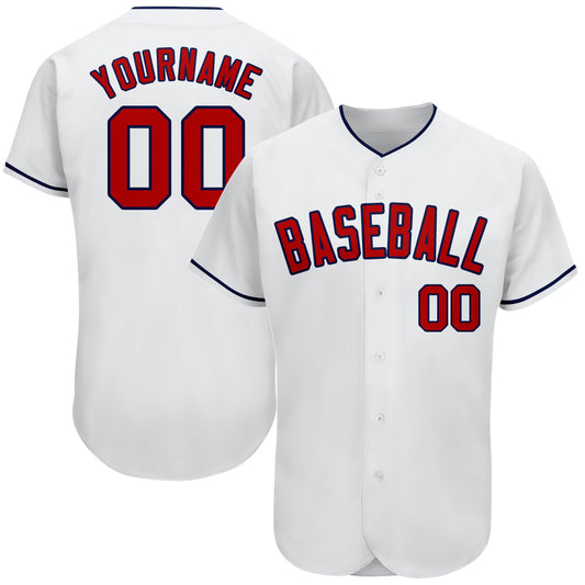 Custom White Red-Navy Authentic Baseball Jersey - Sky-Custom