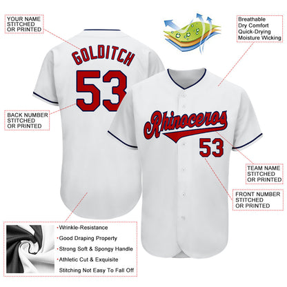 Custom White Red-Navy Authentic Baseball Jersey - Sky-Custom