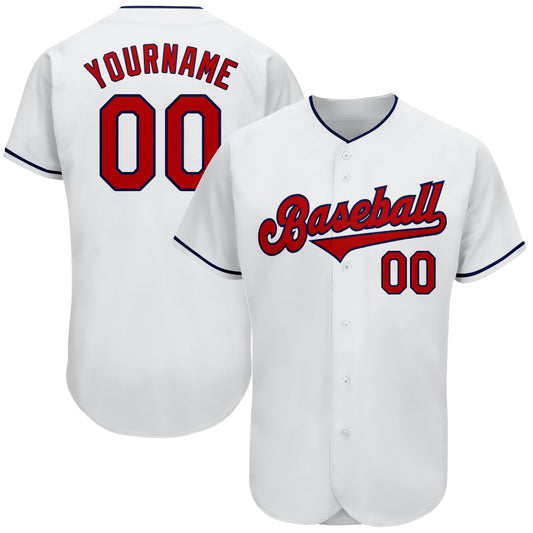 Custom White Red-Navy Authentic Baseball Jersey - Sky-Custom
