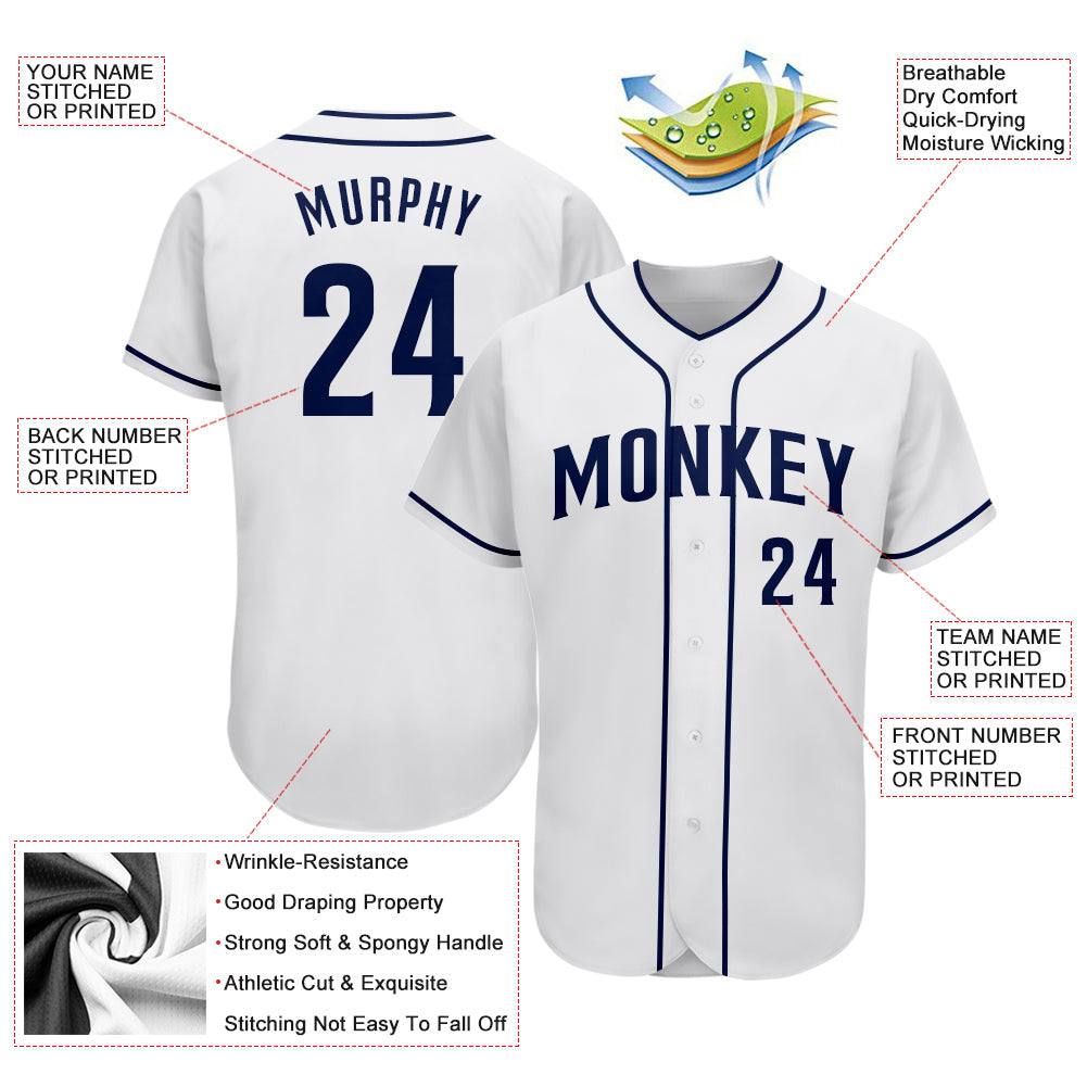 Custom White Navy Authentic Baseball Jersey - Sky-Custom