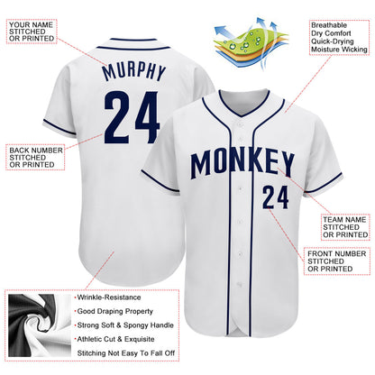 Custom White Navy Authentic Baseball Jersey - Sky-Custom