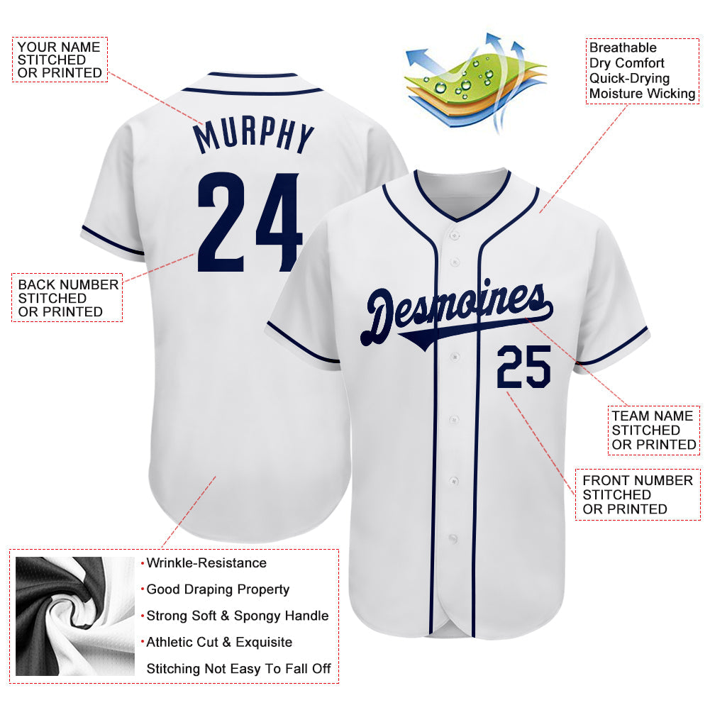 Custom White Navy Authentic Baseball Jersey - Sky-Custom