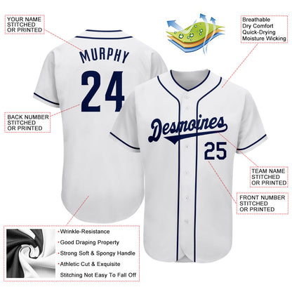Custom White Navy Authentic Baseball Jersey - Sky-Custom