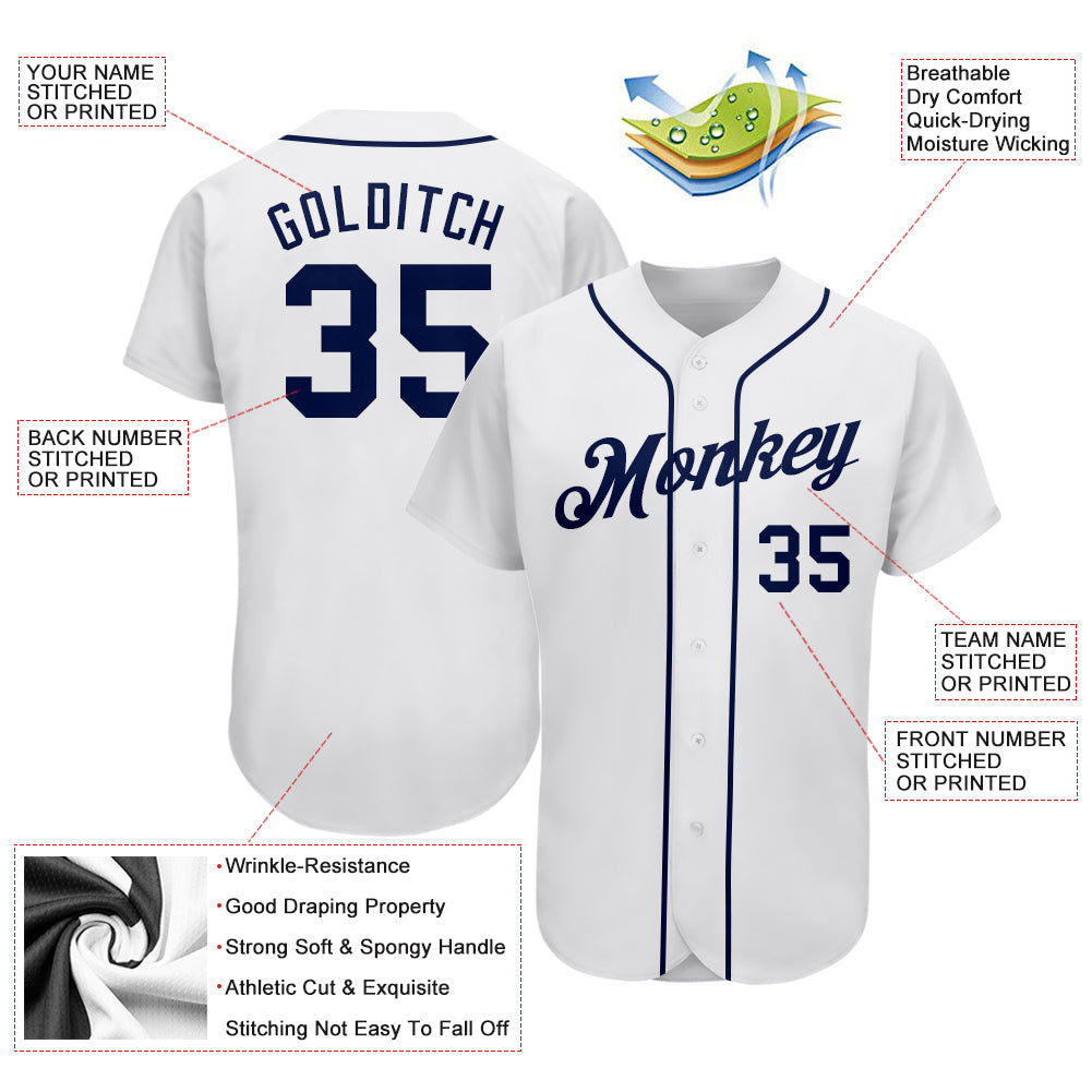 Custom White Navy Authentic Baseball Jersey - Sky-Custom