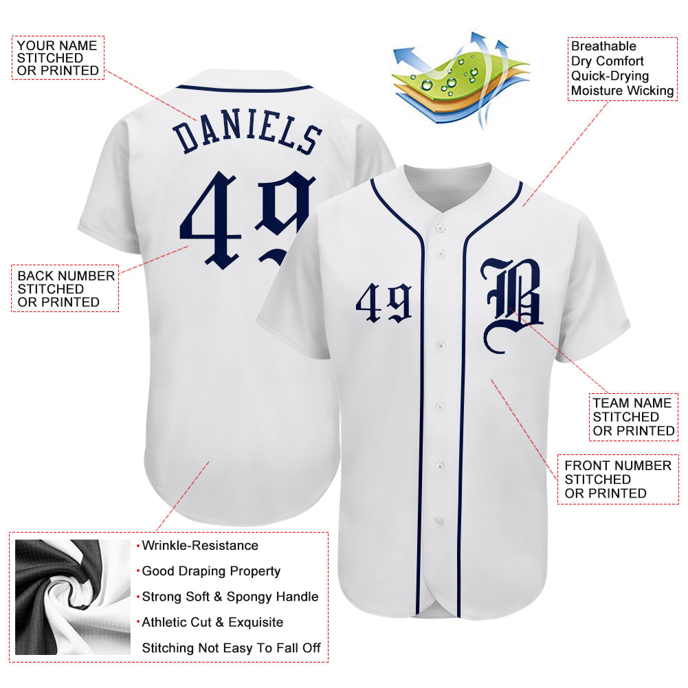 Custom White Navy Authentic Baseball Jersey - Sky-Custom