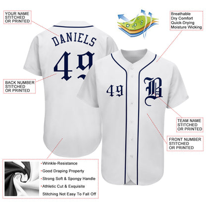Custom White Navy Authentic Baseball Jersey - Sky-Custom