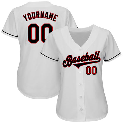 Custom White Black-Red Authentic Baseball Jersey - Sky-Custom