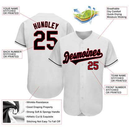 Custom White Black-Red Authentic Baseball Jersey - Sky-Custom