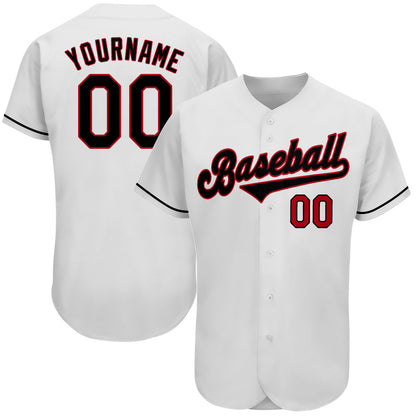 Custom White Black-Red Authentic Baseball Jersey - Sky-Custom