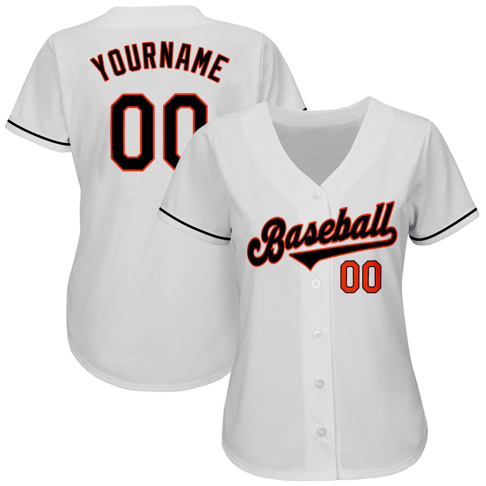 Custom White Black-Orange Authentic Baseball Jersey - Sky-Custom