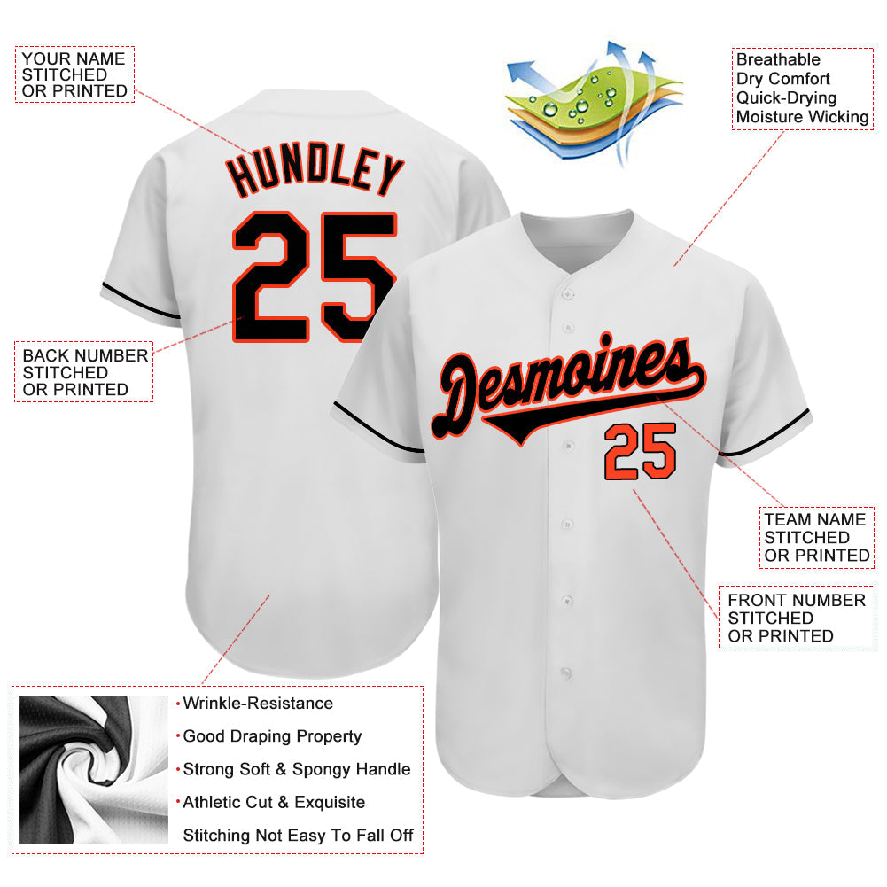 Custom White Black-Orange Authentic Baseball Jersey - Sky-Custom