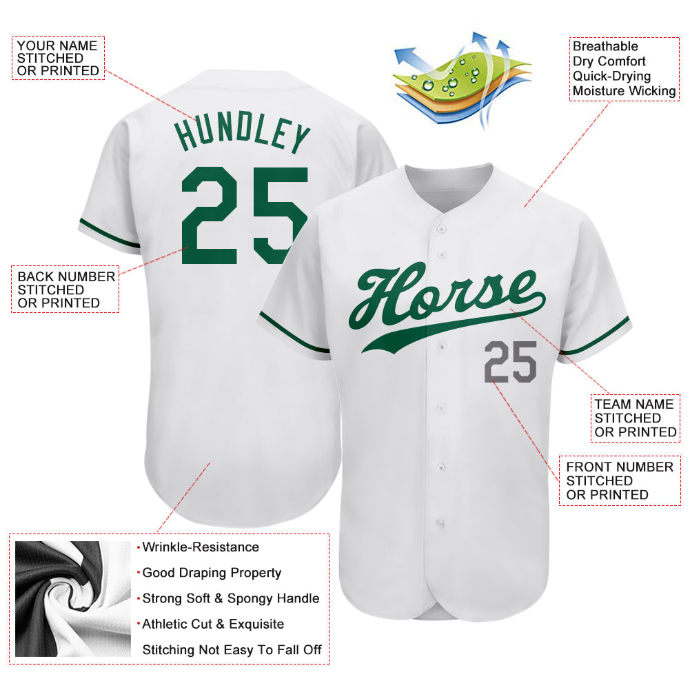 Custom White Kelly Green-Gray Authentic St. Patrick's Day Baseball Jersey - Sky-Custom