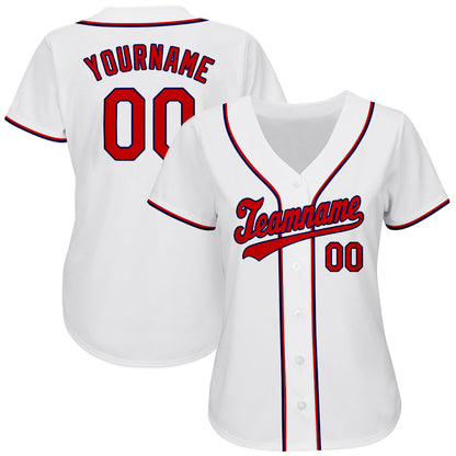 Custom White Red-Navy Authentic Baseball Jersey - Sky-Custom