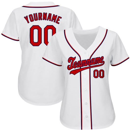 Custom White Red-Navy Authentic Baseball Jersey - Sky-Custom