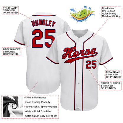 Custom White Red-Navy Authentic Baseball Jersey - Sky-Custom
