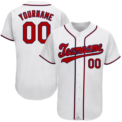 Custom White Red-Navy Authentic Baseball Jersey - Sky-Custom