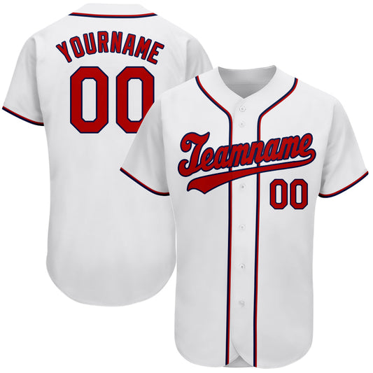 Custom White Red-Navy Authentic Baseball Jersey - Sky-Custom