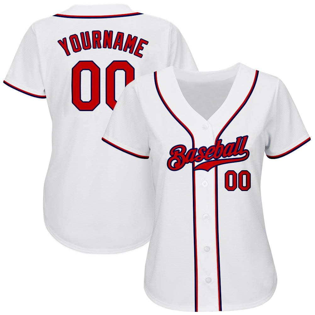 Custom White Red-Navy Authentic Baseball Jersey - Sky-Custom