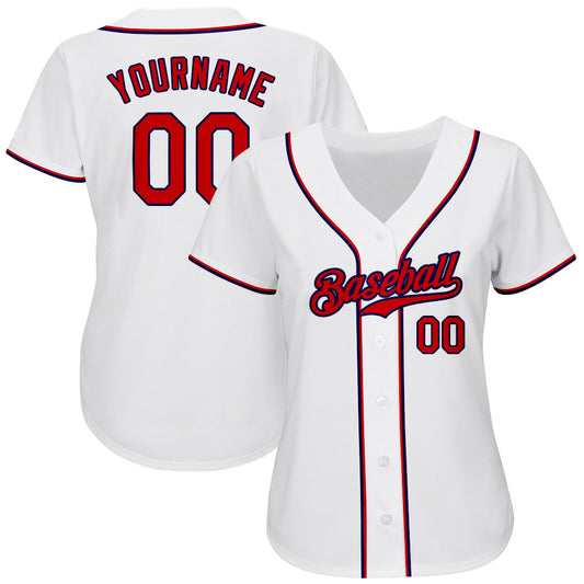 Custom White Red-Navy Authentic Baseball Jersey - Sky-Custom
