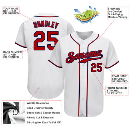 Custom White Red-Navy Authentic Baseball Jersey - Sky-Custom