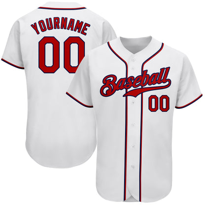 Custom White Red-Navy Authentic Baseball Jersey - Sky-Custom