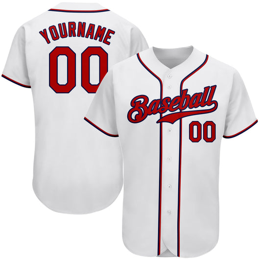 Custom White Red-Navy Authentic Baseball Jersey - Sky-Custom