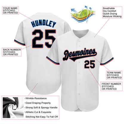 Custom White Black-Powder Blue Authentic Baseball Jersey - Sky-Custom