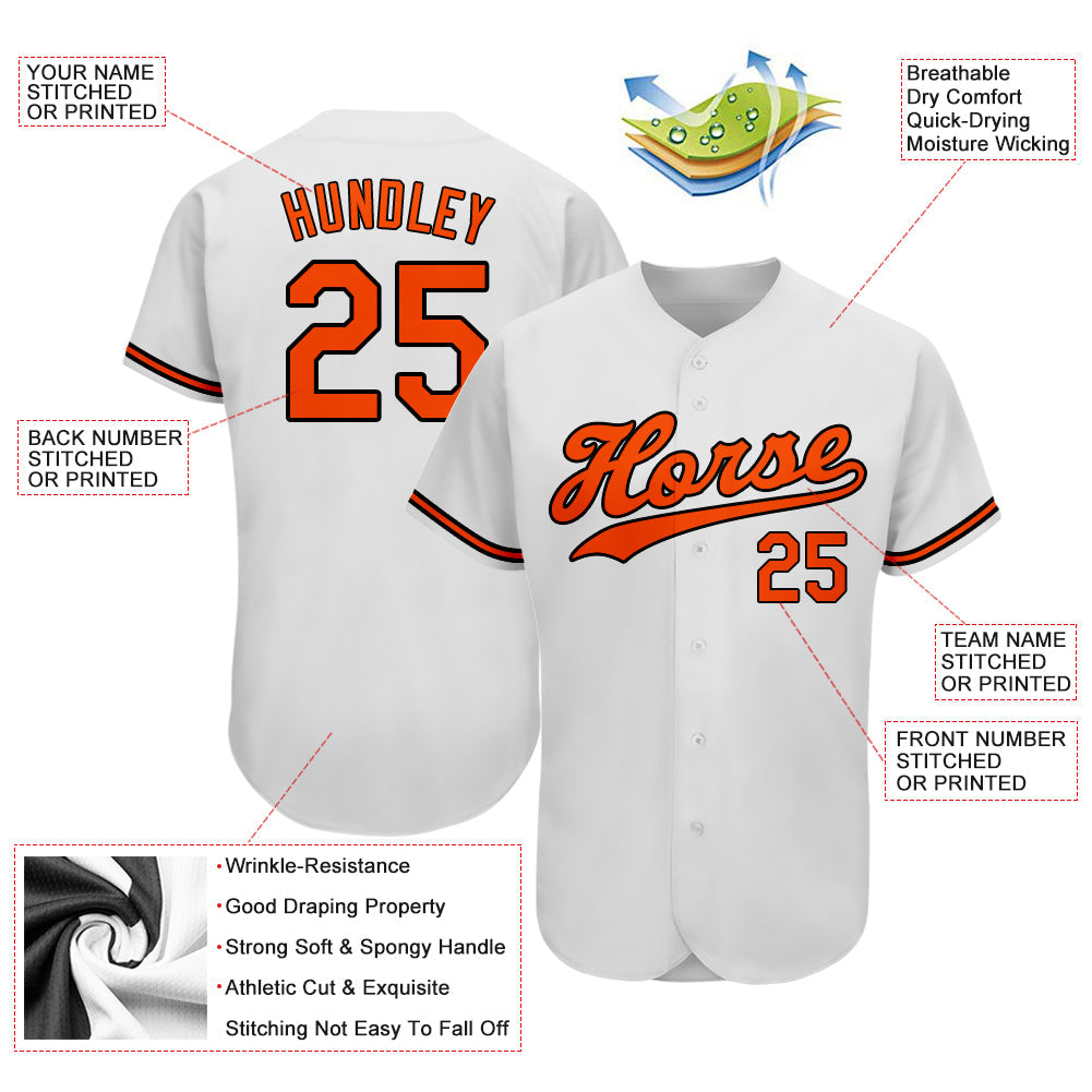 Custom White Orange-Black Authentic Baseball Jersey - Sky-Custom