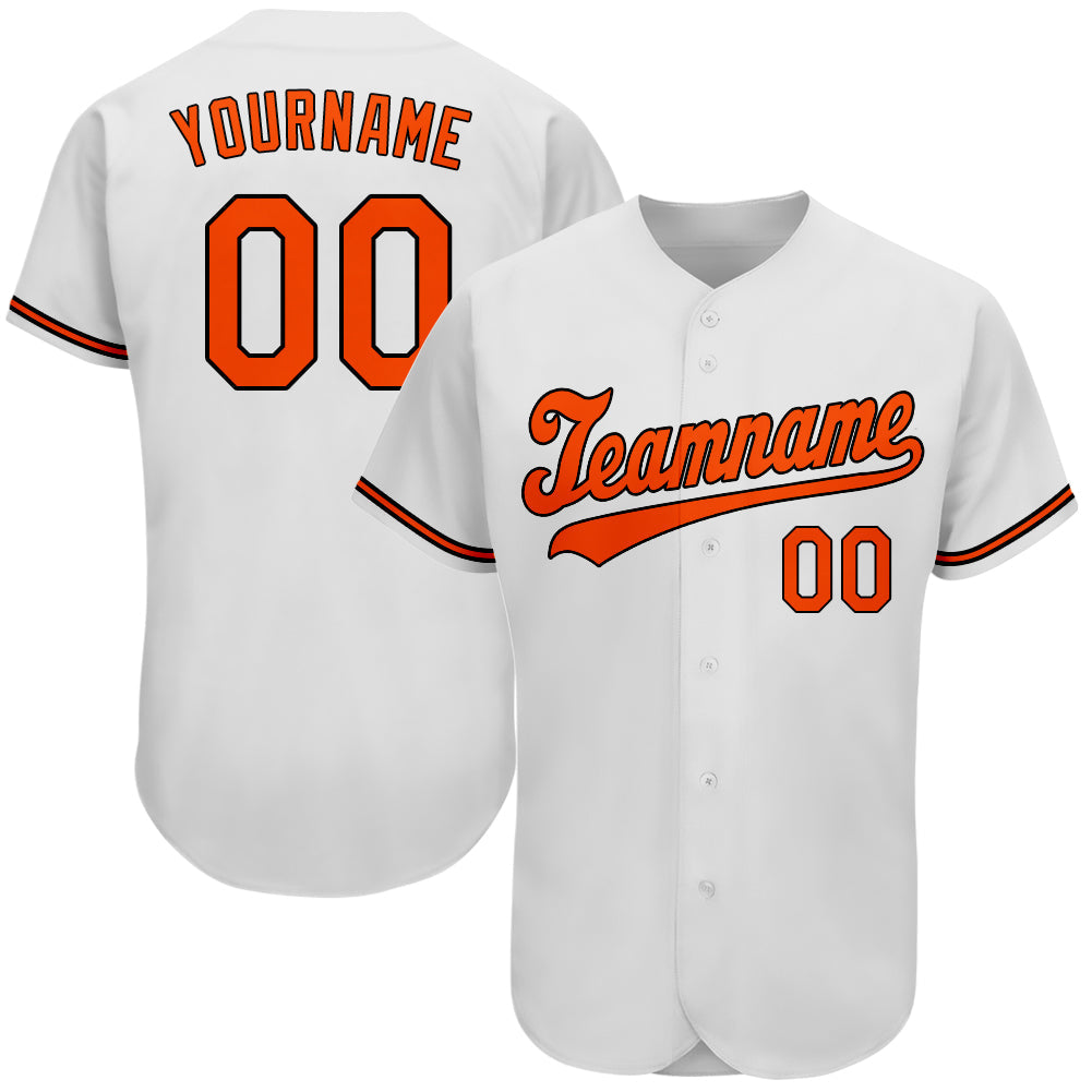 Custom White Orange-Black Authentic Baseball Jersey - Sky-Custom