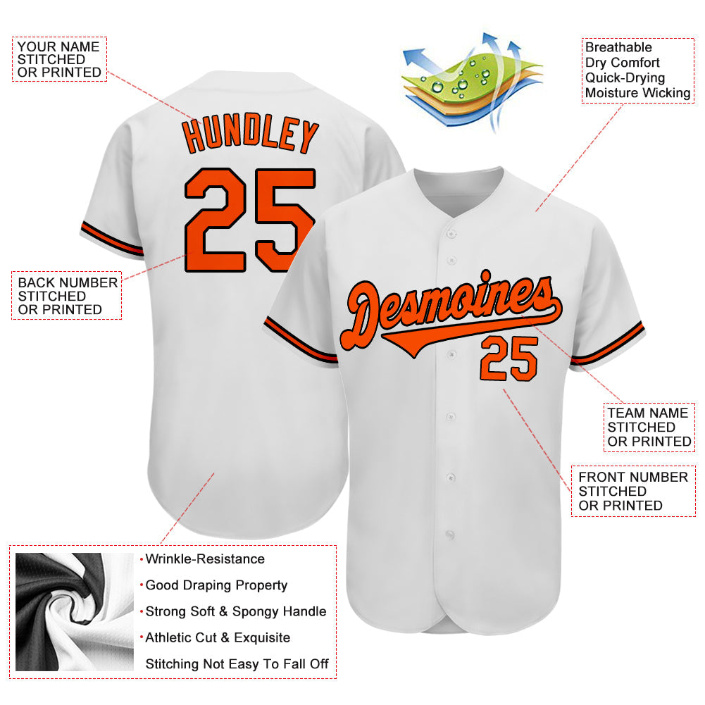Custom White Orange-Black Authentic Baseball Jersey - Sky-Custom