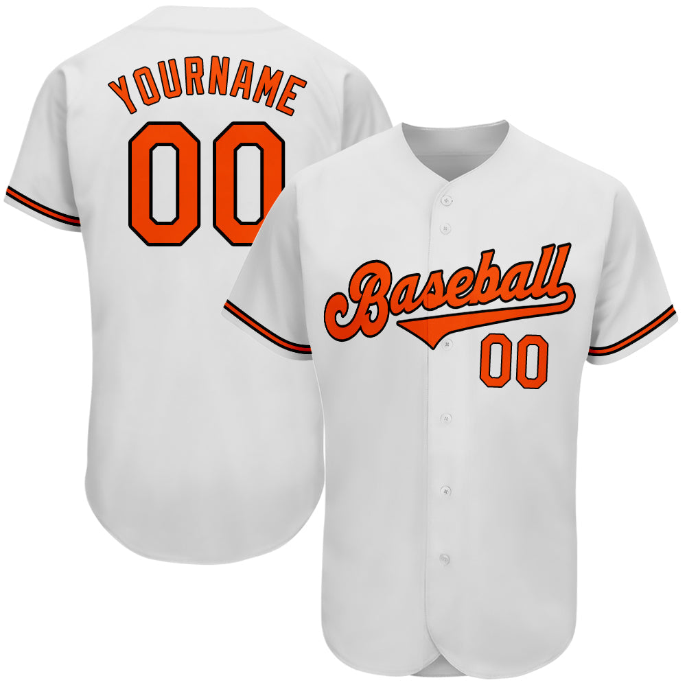 Custom White Orange-Black Authentic Baseball Jersey - Sky-Custom