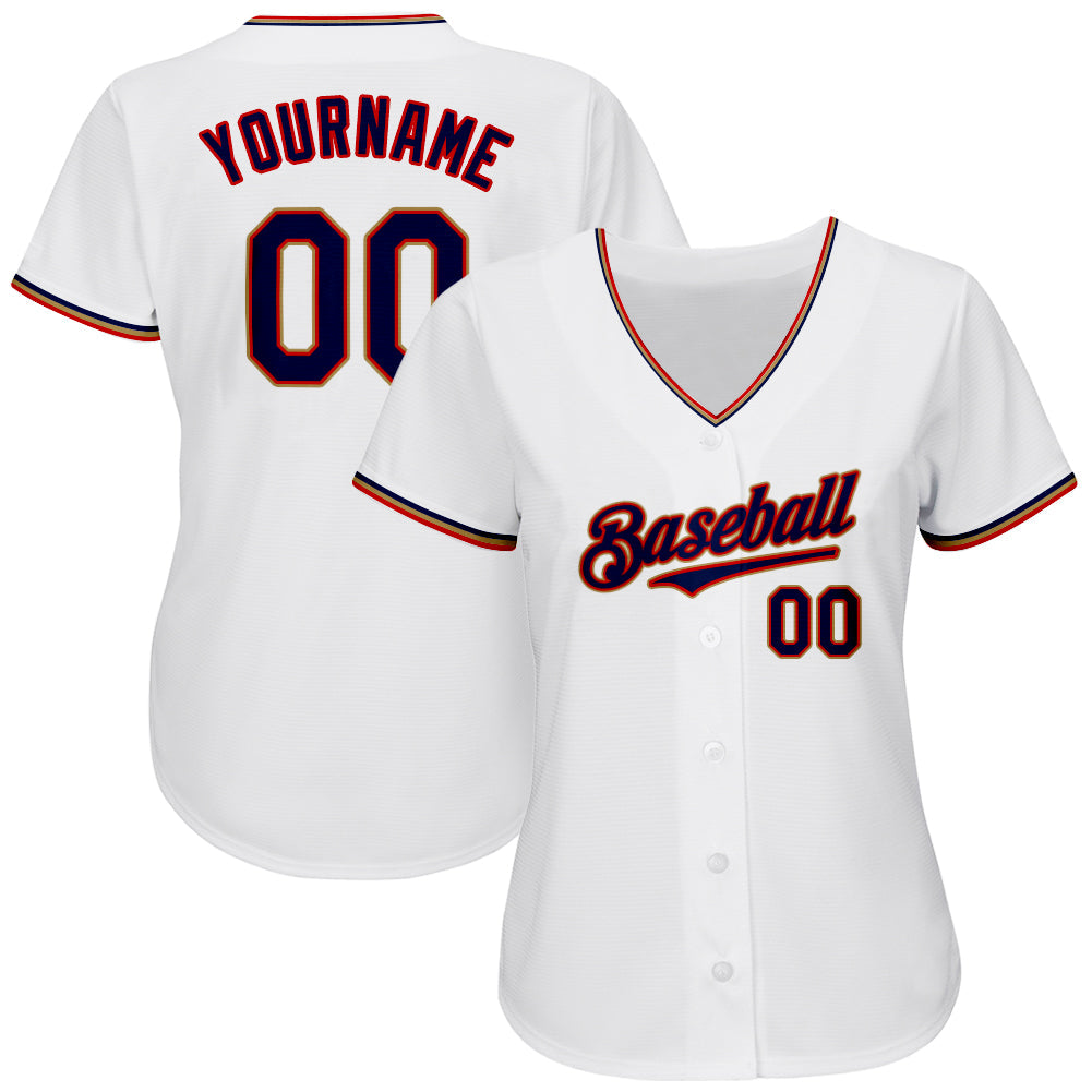Custom White Navy-Red Authentic Baseball Jersey - Sky-Custom