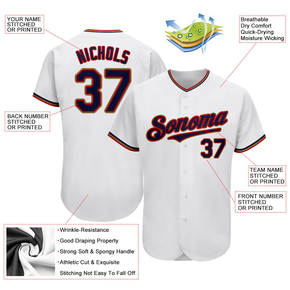Custom White Navy-Red Authentic Baseball Jersey - Sky-Custom