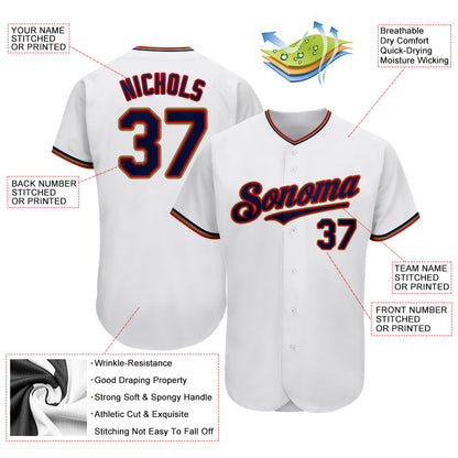 Custom White Navy-Red Authentic Baseball Jersey - Sky-Custom