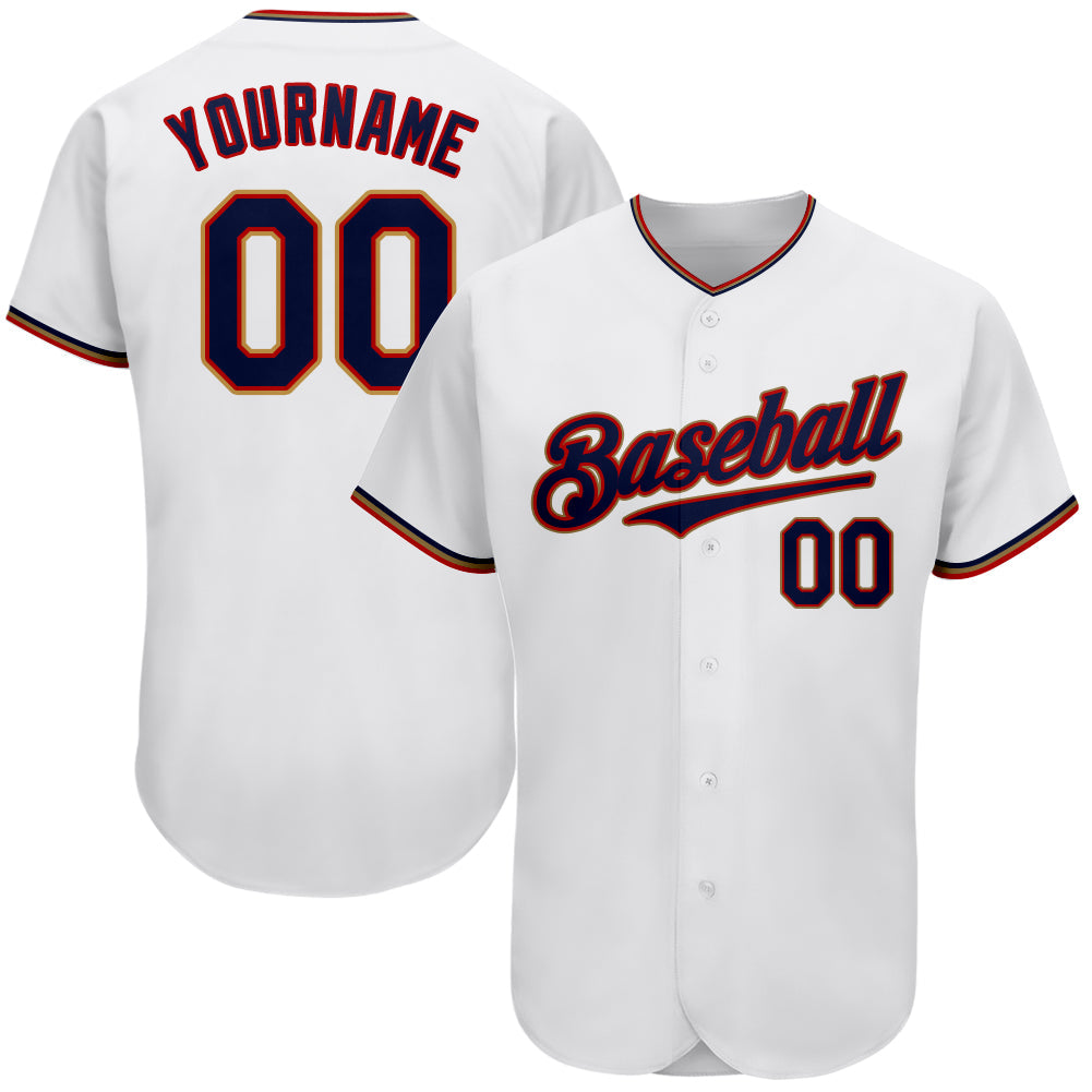 Custom White Navy-Red Authentic Baseball Jersey - Sky-Custom