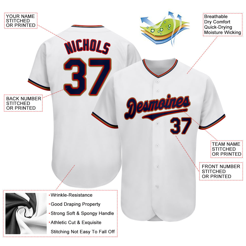 Custom White Navy-Red Authentic Baseball Jersey - Sky-Custom