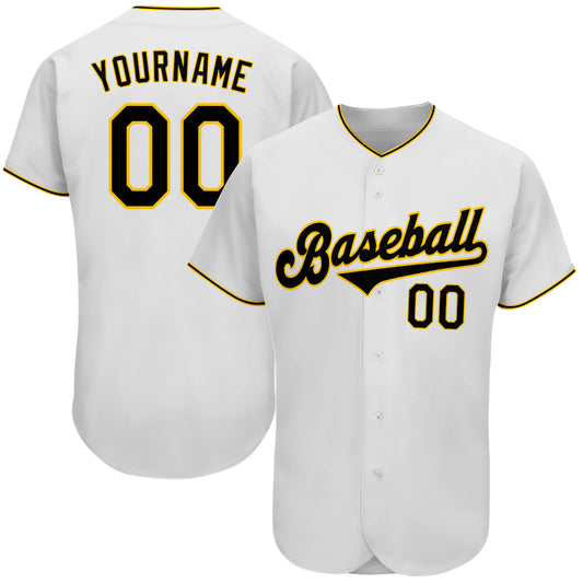 Custom White Black-Gold Authentic Baseball Jersey - Sky-Custom