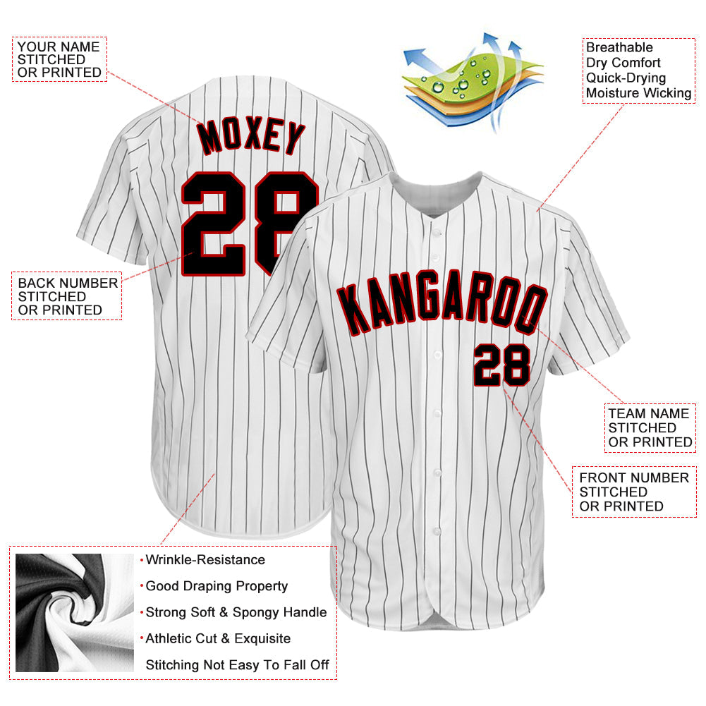 Custom White Black Pinstripe Black-Red Authentic Baseball Jersey - Sky-Custom