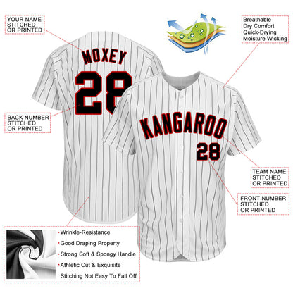Custom White Black Pinstripe Black-Red Authentic Baseball Jersey - Sky-Custom