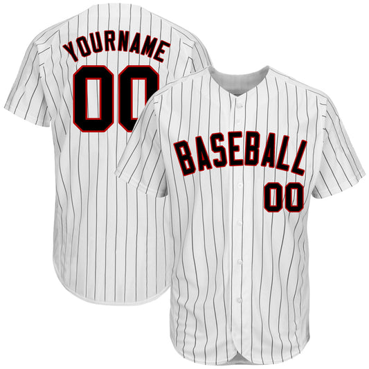 Custom White Black Pinstripe Black-Red Authentic Baseball Jersey - Sky-Custom